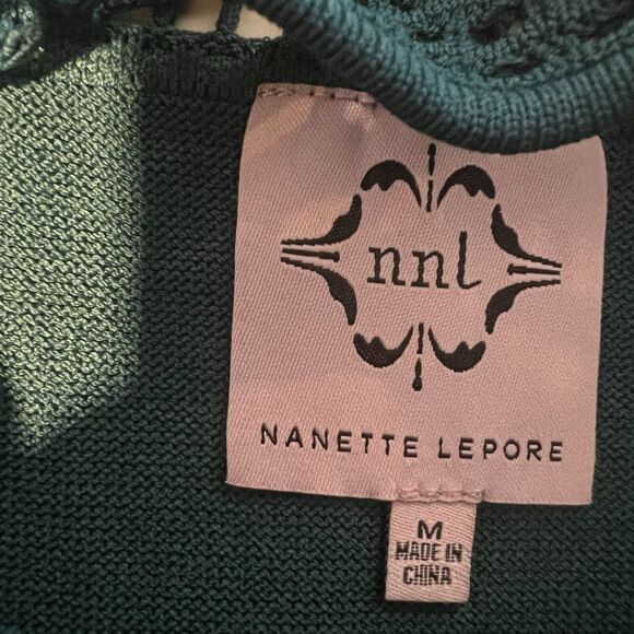 NWT Nanette Lepore M Teal Blue Green Perforated Sweater Dress Demure Holiday - Picture 2 of 16